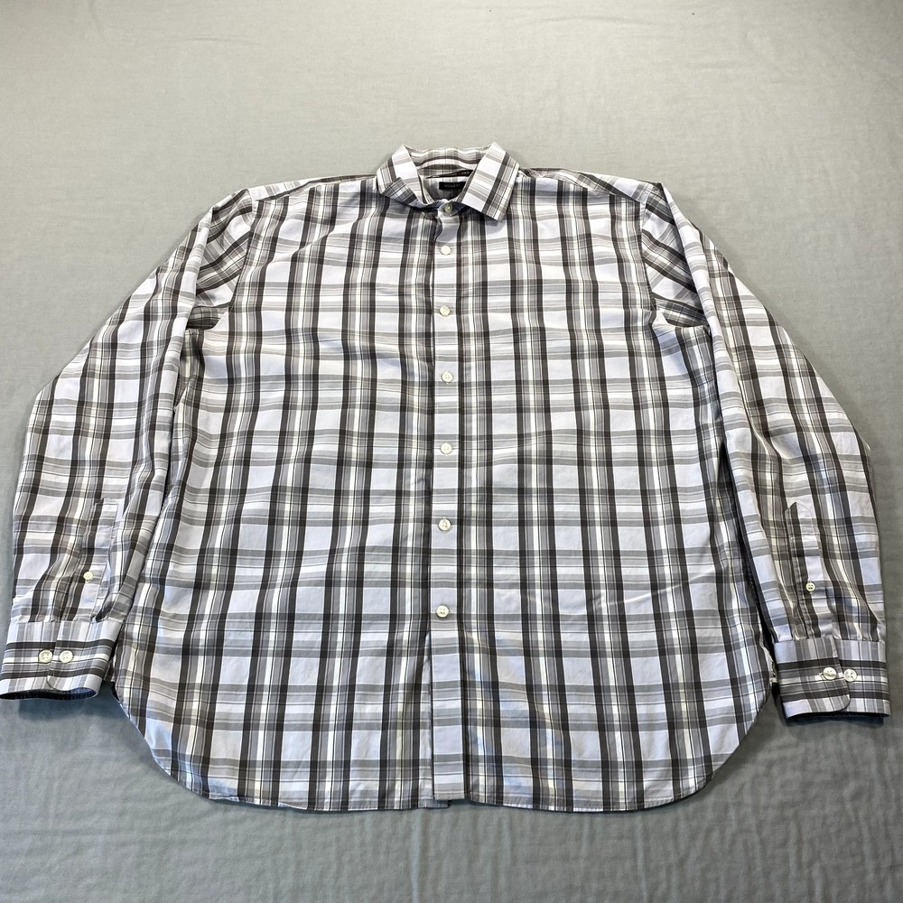 John Varvatos Shirt Mens XL Size 17 34/35 Gray Button Up Casual Dress Adult *